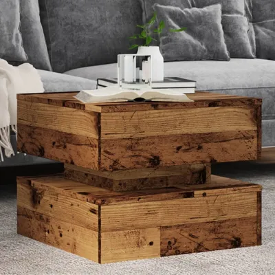Produktbild von "2026 Promotion" Couchtisch Wohnzimmer - Kaffeetisch - mit LED-Leuchten Altholz-Optik 50x50x40 cm - Sofatisch CC31856