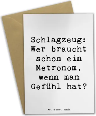 Produktbild von Mr. & Mrs. Panda Klappkarte Spruch Schlagzeug Gefühl - Weiß - Geschenk, hochzeitskarten, osterkarten, Band, dankeskarten, Schlagzeuger, Instrument, weihnachtskarten