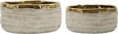 Produktbild von Mauro Ferretti Übertopf-Set Lima 2-teilig Grau Gold Ø22,5x10,5 cm Ø18x8,5 cm
