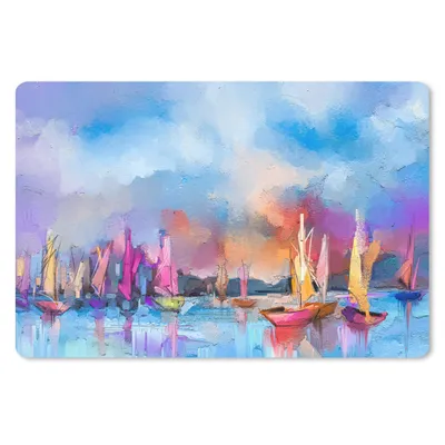 Produktbild von MuchoWow® Mauspad Mousepad Malerei - Boote - Wasser 27x18 cm - Mousepads - Maus Mat - Pad - Mausunterlage - Büroartikel - Desk Matten