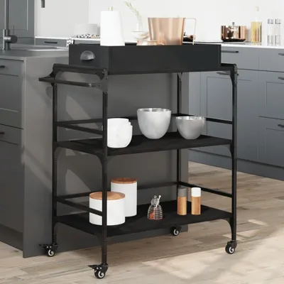 Obrázek produktu pro Kuchyňský vozík černý 81,5x41x92,5 cm materiál na bázi dřeva