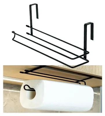 Produktbild von Küchenrollenhalter, 26 x 9,5 cm, ohne Bohren, hängend für Küchenpapier und Servietten, Wand- und Handtuchhalter für Küche und Bad (Schwarz)