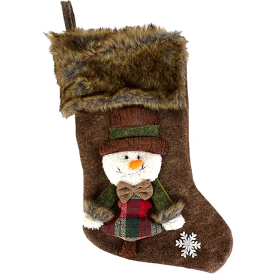Image de Chaussette de Noël de luxe XL-3D - Bonhomme de neige - 23 x 46 cm - Marron