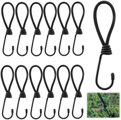 Produktbild von 12 Stück Planenspanner mit Haken, Schwarz Spannhaken, 15cm Gummispanner mit Haken, Kurz Gepäckspanner, Hochbelastbare Expanderhaken, Gummibänder für Plane Netze Zelte Anhängerplane Banner