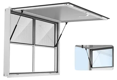 Produktbild von VEVOR Verkaufsfenster 1220x915mm Aluminiumlegierungsrahmen Servicefenster, für Food Trucks, bis zu 85 Grad Stehservice mit 4 Schiebefenstern, Markisentür und Zieh-Haken, regenwasserbeständig