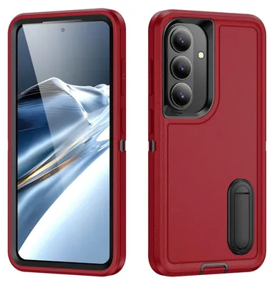 Produktbild von Hülle für Samsung Galaxy S26 Hybrid Dreilagige Robust Stoßfest Schwerlast Schutzhülle mit Ständer Rot