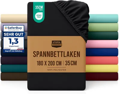 Produktbild von Utopia Bedding - Spannbettlaken 180x200cm - Schwarz -  Gebürstete Polyester-Mikrofaser Spannbetttuch - 35 cm Tiefe Tasche