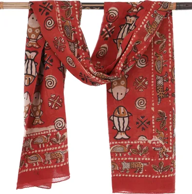 Produktbild von Leichter Pareo Schal, Sarong, Handbedrucktes Baumwolltuch - rot Kombination 18, Uni, Baumwolle, 190*120 cm, Sarongs & Tücher