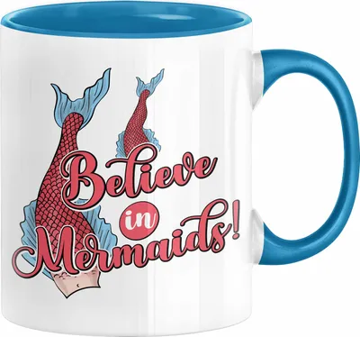 Produktbild von Meerjungfrau Geschenk Tasse für Mädchen Nymphe Nixe Becher Grafik Believe In Mermaids (Blau)
