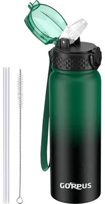 Produktbild von Edelstahl Wasserflasche mit Strohhalm 600ml Moss Green BPA-frei Auslaufsicher Thermosflasche
