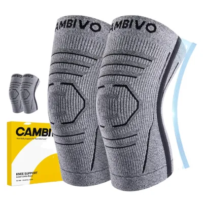 Produktbild von CAMBIVO Kniebandage Männer Damen 2 Stück, Komprimierte Bandage Knie, Knee Support mit Seitenstabilisatoren zur Linderung von Knieschmerzen, Arthrose Knie, Meniskus und Kraftsport