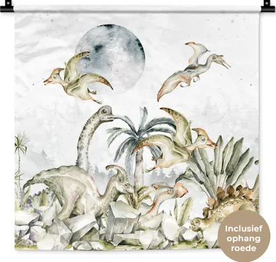 Produktbild von MuchoWow® Wandteppich Wandbehang Dinosaurier - Kinder - Dschungel - Grün - Tiere - Natur 60x60 cm Tapisserie Dekoration Wandtuch - Dekorationen - Wand Decke
