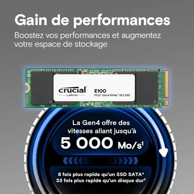 Image de SSD Interne Crucial E100, 480Go, Gen4 2280, NVMe, Jusqu'à 5000 Mo/s