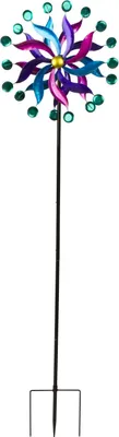 Produktbild von Windrad Windspiel mehrfarbig aus Metall als Gartenstecker Höhe 182 cm ? 49 cm