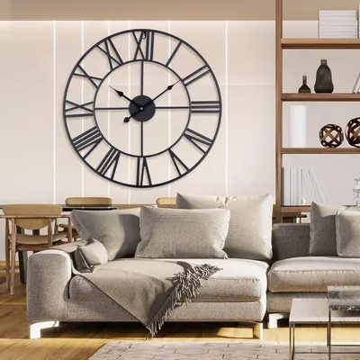 Produktbild von Wanduhr 60 cm, Römische Ziffern, quarzbetrieben, für Wohnzimmer