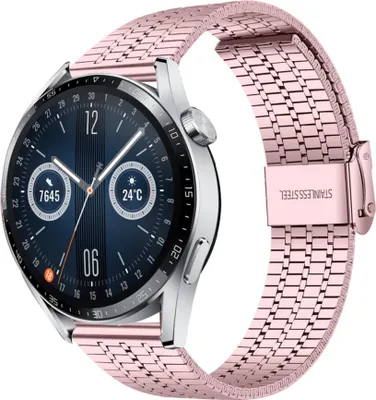 Produktbild von Strap-it Stahlarmband - Kompatibel mit Huawei Watch GT 3Armband 46mmHochwertiger EdelstahlHuawei watch strap Armband mit faltschließe für 22mmArmband Rosa