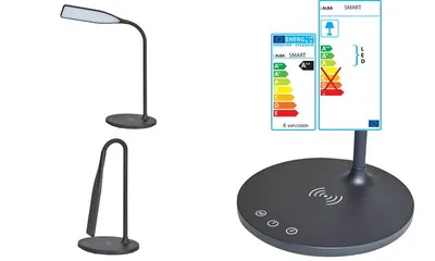 Zdjęcie produktu dla Lampa stołowa LED ALBA "LEDSMART", czarna, z ładowarką QI