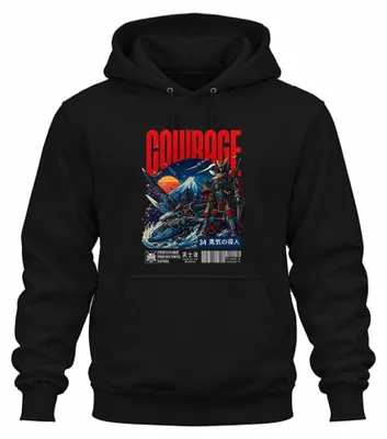 Imagen del producto de COURAGE: Sudadera con capucha, estilo mecha, samurai, Japón, cyberpunk, anime, estética Y2K, diseño "Bushido". Color: . Talla: M