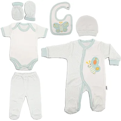 Produktbild von Blue Eyes Baby Geschenk Set 6-teilig, 100% Baumwolle, , Neugeborenen Erstausstattung 0–4 Monate, Grün