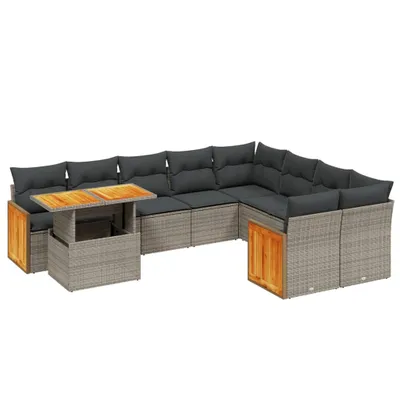 Produktbild von 10-tlg. Garten-Sofagarnitur mit Kissen Grau Poly Rattan