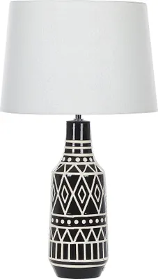 Produktbild von BELIANI Tischlampe Keramikfuß Ethnomotiv Schwarz / Weiß 68 cm Kabel mit Schalter Lampenschirm aus Jute und Baumwolle Cremeweiß Wohnzimmer Schlafzimmer