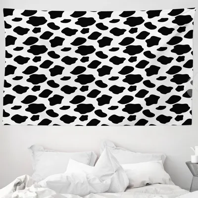 Produktbild von ABAKUHAUS Kuh-Druck Wandteppich, Kuh-Haut mit Spots aus Weiches Mikrofaser Stoff Waschbar ohne Verblassen Digitaldruck, 230 x 140 cm, Weiß schwarz