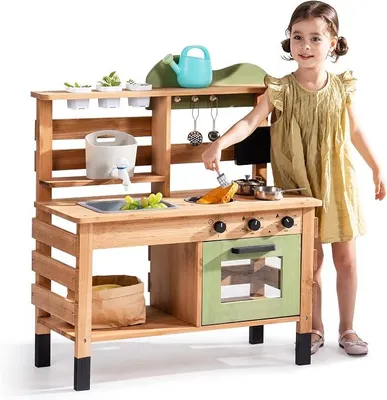 Imagen del producto de OBOTIME: Cocina de barro para exteriores de madera, ideal para niños a partir de 3 años