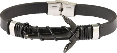 Produktbild von Akzent Armband aus Echtleder und Edelstahl in Schwarz