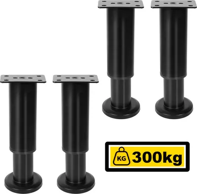 Productafbeelding van Hengda 4X Meubelpoten, 12-18 cm, verstelbaar (zwart). Plintpoten, steunpoten, kastpoten, verstelbaar, hotelplintpoten, poten
