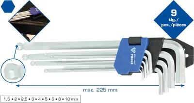 Obrázok produktu pre BRILLIANT TOOLS 9-dielna sada kľúčov so šesťhranom, dlhá - BT045019