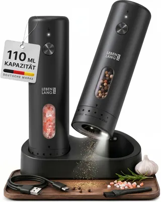 Produktbild von LEBENLANG Salz und Pfeffermühle Elektrisch 2er Set - 110ml Behälter