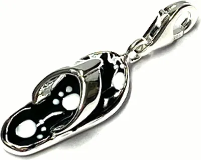 Produktbild von Charm Anhänger Flip Flop schwarz Silber 925 weiße Pfote Bettelarmband Anhänger