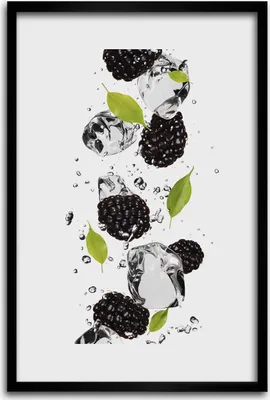 Produktbild von Bild - Bilderrahmen - 40 cm x 60 cm - MDF - Rahmen - Wandkunst - Brombeeren und Wasser