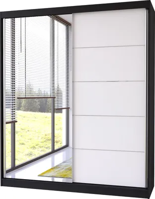 Image de Armoire à portes coulissantes Armoire 183 cm avec un miroir Commode 135 cm à deux portes avec tiroirs Noir/Blanc Bella 03 /Frida 01 Lot de 2