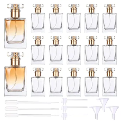 Imagen del producto de Set de 15 botellas de vidrio reutilizables para perfume, con atomizador y gotero