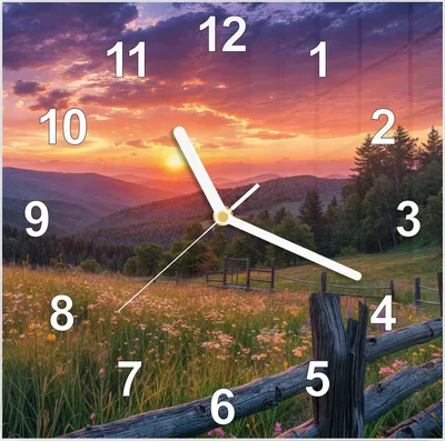 Produktbild von Wanduhr aus Glas mit Motiv Sonnenuntergang Wiese- 30 x 30 cm - inkl. Aufhängesystem