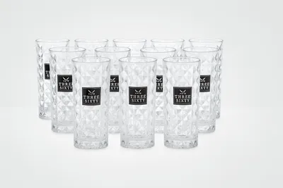 Produktbild von Three Sixty Vodka Longdrinkgläser – 12er Set eckig | 0,3 l geeicht | Original Markengläser aus Glas | Ideal für Gastronomie, Events & Cocktails