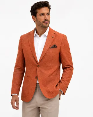 Produktbild von Guild Amalfi Sakko aus Leinen, Slim Fit, elegant, für Beruf und Freizeit, hochwertiges Halb-Futter, hochwertige Verarbeitung, Blazer -Terrakotta