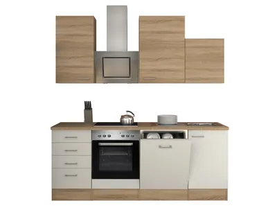 Produktbild von Küchenzeile mit E-Geräten - 220 cm breit - Weiß Sonoma Eiche – Salerno