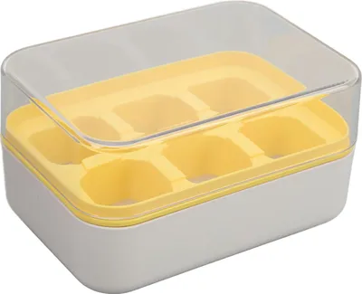 Obrázek produktu pro Forma na kostky ledu s víčkem, 6 kostek, silikonová, mini, do mrazničky, koktejly, nápoje whisky, snadno uvolnitelná, stohovatelná, žlutá barva
