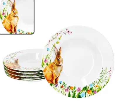 Produktbild von 6x Osterfreude Suppenteller 150ml Porzellan 6 Pers. tiefe Teller Ostern Hase