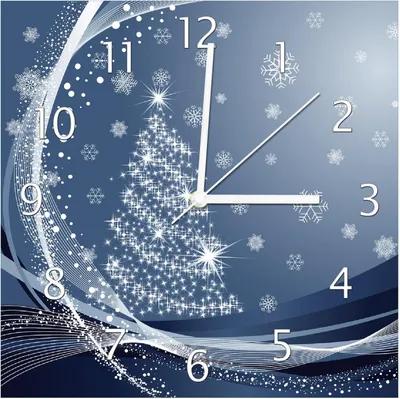 Produktbild von Wallario Design Wanduhr Glitzernder Tannenbaum mit Schneeflocken aus Echtglas, Größe 30 x 30 cm