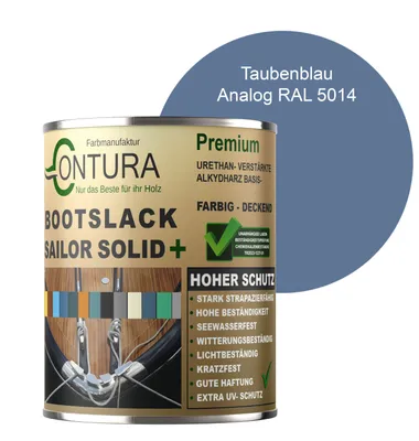 Produktbild von Contura Bootslack 500ml. Farbig Glänzend Yacht- Buntlack Metall Holz GFK Holzlack Schiffslack RAL Boot Farblos - Taubenblau RAL 5014 Analog