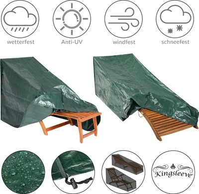Image de Bâche Kingsleeve Chaise longue en polyéthylène 144 x 57 x 35-92,2 cm résistante UV déchirures intempéries protection pour meubles de jardin robuste