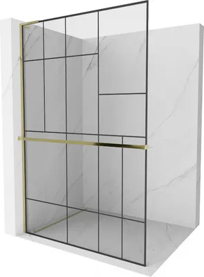 Obrázek produktu pro Mexen Kioto+ L sprchová stěna s poličkou Walk-in 90 x 200 cm, černý vzor, zlatá - 800-090-123-50-78