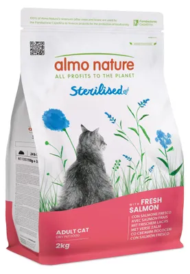 Imagen del producto de ALMO NATURE Holistic, alimento seco para gatos esterilizados, sabor a salmón, 2 kg