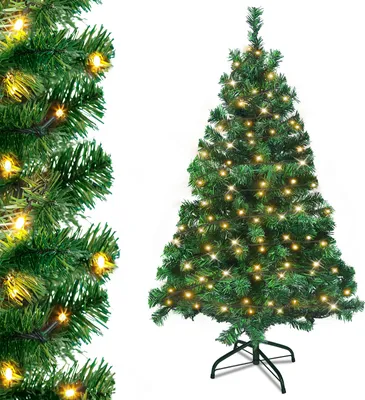 Zdjęcie produktu dla UISEBRT Sztuczna choinka z lampkami 150cm Choinki LED Choinka dekoracyjna choinka z lampkami i stojakiem Zielony PVC