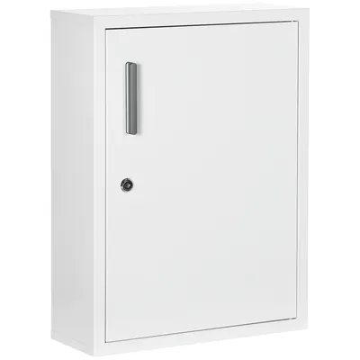 Image de kleankin Armoire à pharmacie armoire à médicaments murale 2 étagères 3 niveaux avec porte verrouillable 2 clés acier 40 x 15 x 53,5 cm blanc