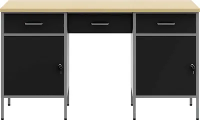 Productafbeelding van vidaXL Werkbank met opbergruimte, 3 stuks, zwart, voor ingenieurs, van hout en staal