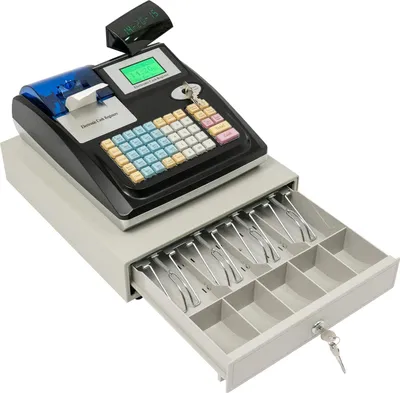 Produktbild von Elektronische Registrierkasse / POS - Doppeldisplay - Banknotendetektor - 48 Tasten - 36 Warengruppen - 10.000 PLUs - USB/RS232 - Weiß